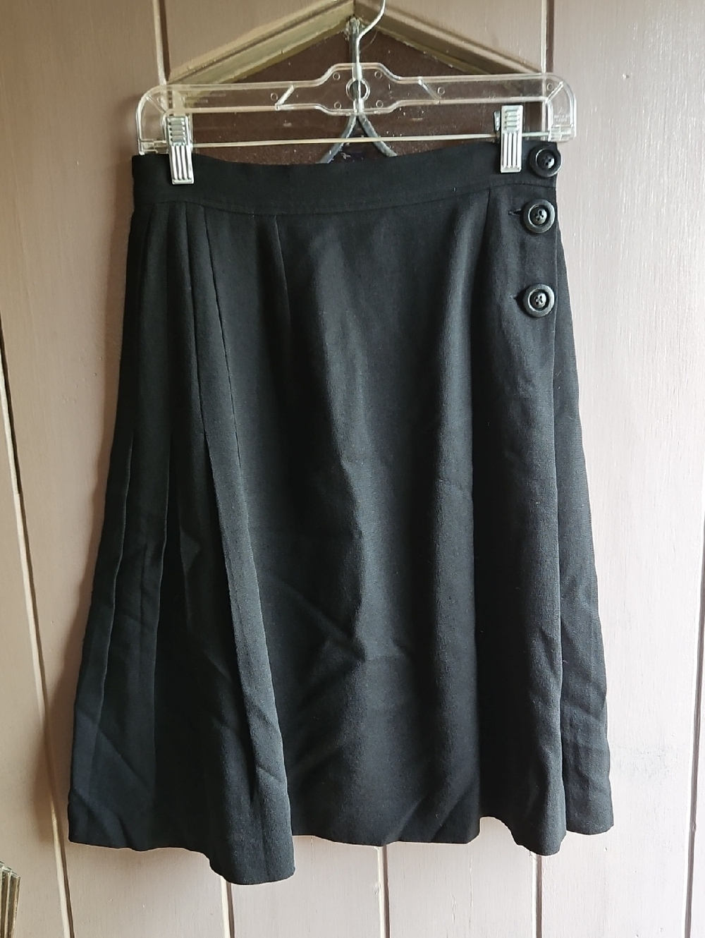 Vintage Yves Saint Laurent Black Pleated Skirt with Side Buttons